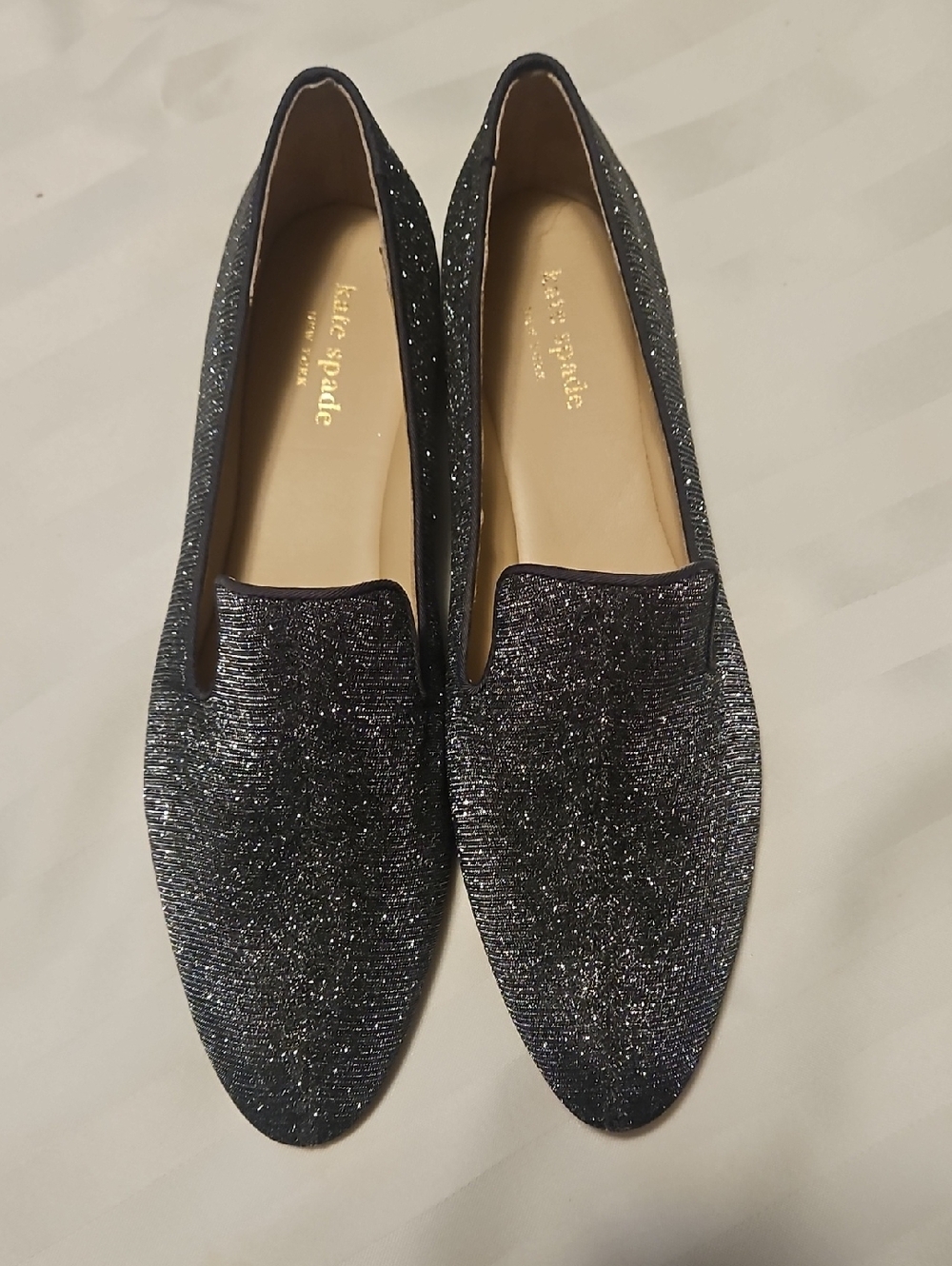 Kate Spade Silver Glitter Loafers